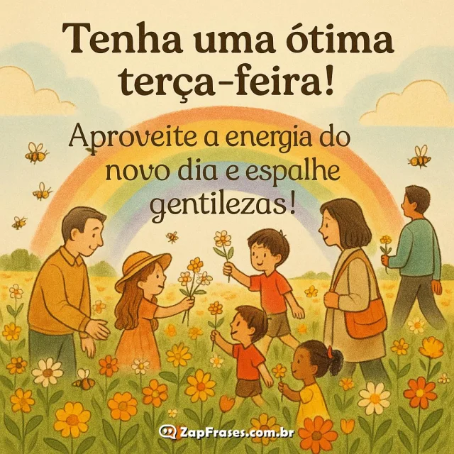 Mensagem de terça-feira com felicidade e gentileza em campo florido