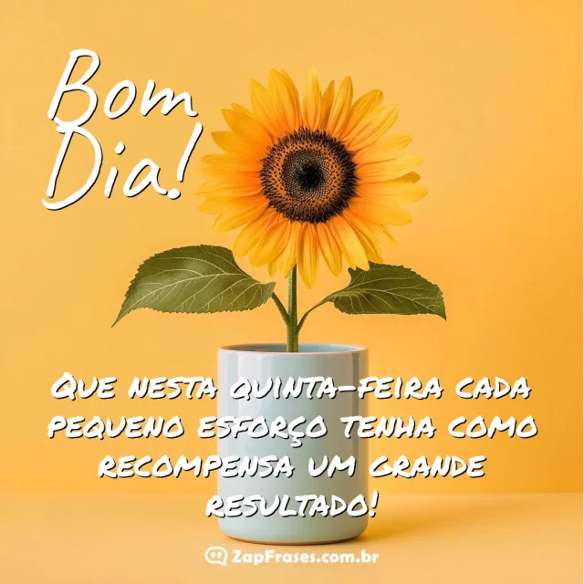 Girassol amarelo com mensagem inspiradora de quinta-feira