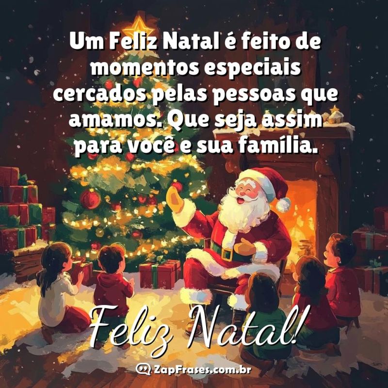 Cena mágica de Natal com Papai Noel e crianças rodeados de alegria.