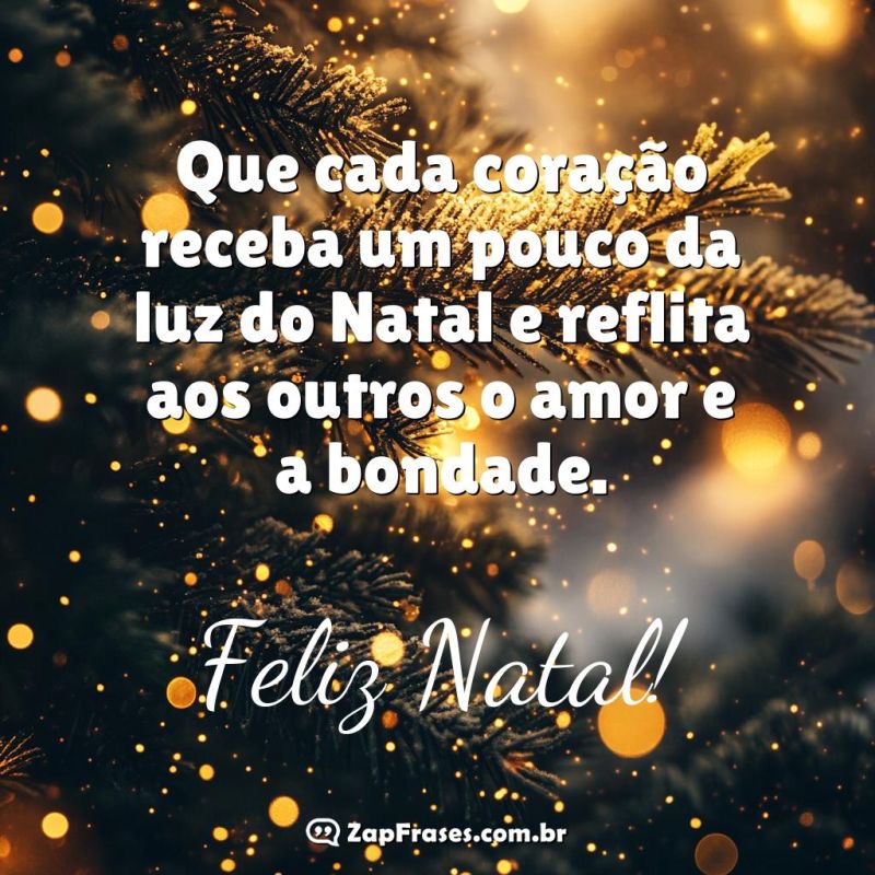 Imagem de Natal com luzes douradas e mensagem de amor e bondade